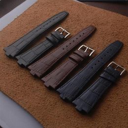 Watch Bands Durable Black Blue Brown Genuine Leather Watchband 25mm Convex Mouth 9mm Calfskin Strap For VC Overseas 7700V 110A-B12282I