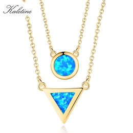 Pendants KALETINE 925 Sterling Silver Necklace Charm Blue Opal Africa Map Pendant Necklace For Women Gold Jewelry Wholesale lots bulk