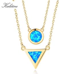 Pendants KALETINE 925 Sterling Silver Necklace Charm Blue Opal Africa Map Pendant Necklace For Women Gold Jewellery Wholesale lots bulk