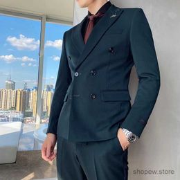 Men's Suits Blazers New Men Suits British Style Double Breasted Latest Design Groom Wedding Tuxedos Boutique Slim Fashion Costume Homme 2 Pieces