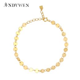 Necklace ANDYWEN 2021 New 925 Sterling Silver Coins Chain Bracelet Women Fashion Luxury Crystal European Rock Punk Jewelry Statement