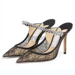 Fashion Women Sandals Pumps London Bing 100 mm Mules In Glittered Tulle Italy Famous Pointed Toes Slingback Crystal Ankle Strap Designer Sandal High Heels