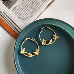 Hoop & Huggie Real 925 Sterling Silver Ring Irregular Butterfly Fluttering Gold Earrings For Women Engaged In Fine Fashion Jewelry311U