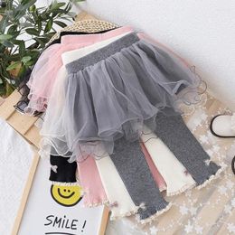 Trousers GIOIO Baby Girls Pant Mesh Skirt-pant 2024 Solid Colour Kids Elastic Waist Fall Sweet Toddler Children Clothing