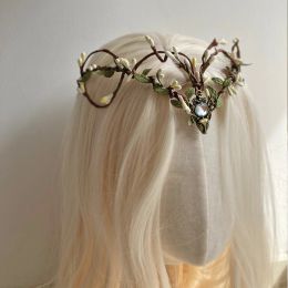 Jewelry Moon Woodland Headband Tiara with Branches Fairy Crown Elf Crown For Women Wedding Bride Fairy Butterfly Costume Circlet Flora