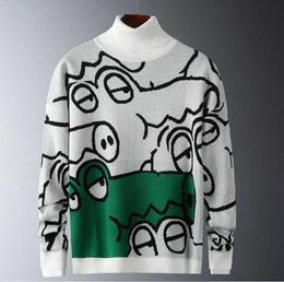 Mens Slim Sweaters Autumn Winter Anime Sweater Men Cute Cartoon Pullovers 2024 Casual Turtleneck Knitted Clothing