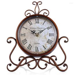 Wall Clocks Vintage Table Clock Antique Mantel Battery Operated Non-Ticking Retro Small Desk For Home