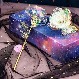 24K Gold Foil Flower Eternity Rose Valentine'S Day Romantic LED Luminous Rose Flower Wedding Gift Preserved #BL1214q