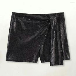 Women's Shorts Sexy Women Sequin High Waist A-line Mini Culottes For Shiny Solid Color Irregular Skirt Above Knee Length Party