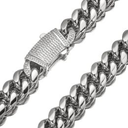 Necklaces Mens Miami Cuban Link Chains Necklaces Bracelet Bling Iced Out CZ Clasp For Male Stainless Steel Curb Hip Hop Men Women Jewellery