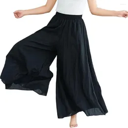 Women's Pants Performance Culottes Women Wide Leg Cotton Linen Loose Double Layers National Ankle Length Trousers Summer