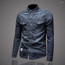 Men's Casual Shirts Brand Denim Men Solid Color Cotton Long Sleeve Shirt For 2024 Spring High Quality Jeans Male