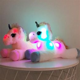 40cm LED Unicorn Plush Toys Light Up Stuffed Animals Unicorn Cute Luminous Horse Soft Doll Toy For Kid Girl Xmas Birthday Gift218Z