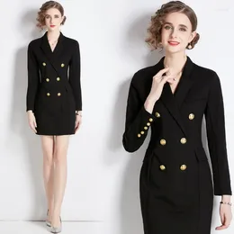 Casual Dresses 2024 Style Fashion Slimming Suit Collar Roman Cotton Hepburn French Little Black Dress Long