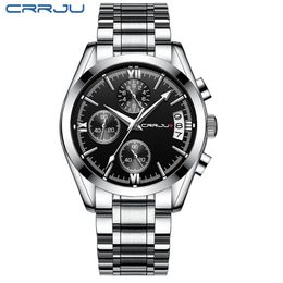 CRRJU Large dial design Chronograph Sport Mens Watches Fashion Brand Military waterproof Quartz Watch Clock Relogio Masculino276L