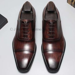 Mens Dress Genuine Cowhide Leather Lace-up Cap Toe Brogue Oxford Office Business Wedding Formal Suit Shoes for Men