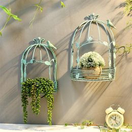 Vintage American Country Wall Hanging Metal Wire Iron Half Bird Cage Flower Pot Garden Decoration LJ2012221899