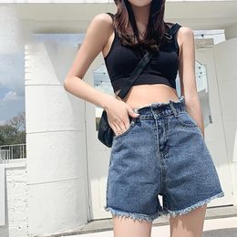 Women's Shorts High Waist Denim Wide Leg Blue Pants Button Zipper A Line Plus Size Jean For Women Summer 2024