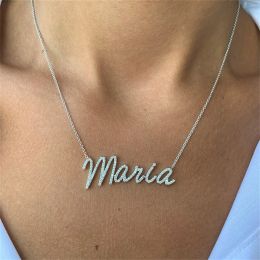 Necklaces Custom Diamond Name Necklace Personalized Stainless Steel Crystal Pendant Iced Out Letters Nameplate Jewelry Gift For Femme