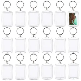 Keychains 30PCS Clear Acrylic Po Frame Keychain Insert Keyrings Blank Rectangle For Double-Sided Pos DIY Supplies