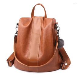 School Bags 2024 Quality Leather Anti-thief Women Backpack Large Capacity Hair Ball Bag For Teenager Girls Male Travel