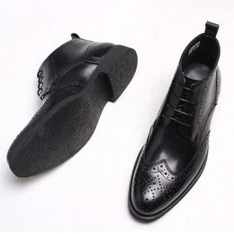 Genuine Leather Oxford Men's Ankle Pointy Black Brown Formal Dress Shoe for Boots Lace-up Party Boot Men