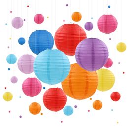 24pcs Colorful Paper Lanterns 4''-14'' Wedding Decorations Japanese Lanterns Hanging Chinese Lampion Party Birthday Decor 240127