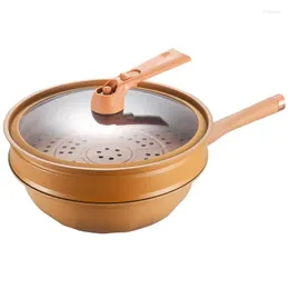 Pans Nonstick Frying Pan Kitchen Utensils Fast Heating Cooking Induction Wok With Steamer Iron