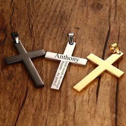 Necklaces Custom Fashion Titanium Cross Necklace for Women Men Stainless Steel Prayer Choker Personalized Engrave Name Date Jewelry