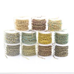 Components 5Meter 11Color Choice 2mm Faceted Round Glass Beads Rosary Chains Plated Gold Brass Wrapped Small Glass Beaded Necklace Chains