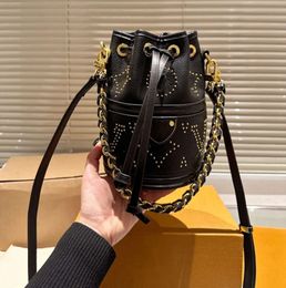 Womens Luxury Designer New Willow Nail Rich Bucket Bag Hand Chain Crossbody Shoulder Purse Gold Metal Hardware Retro Chic 20cm