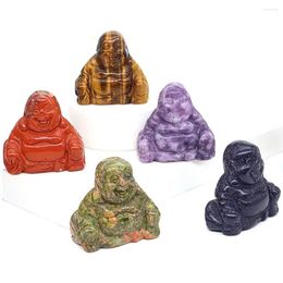 Decorative Figurines 1.5"Buddha Statue Natural Healing Crystal Stone Carved Maitreya Figurine Reiki Gems Ornament Mineral Craft Home Lucky