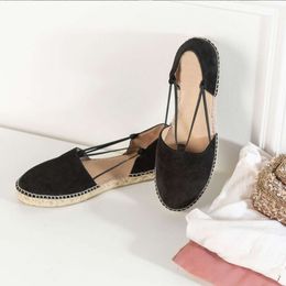 Fashion Flat Leather Suede Summer Shoes Comfortable Walking Ladies Sandals Women's Espadrilles