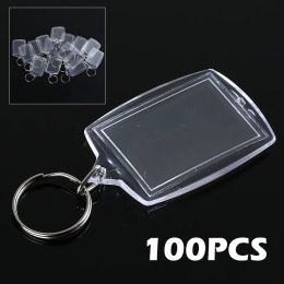 Crafts 100pcs Keychain Acrylic Key Chain Key Ring Blank Keyrings Insert Photo Passport Keychain Gift for Women Men Kids