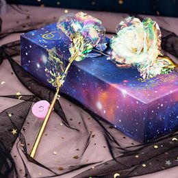 24K Gold Foil Flower Eternity Rose Valentine'S Day Romantic LED Luminous Rose Flower Wedding Gift Preserved #BL1267e