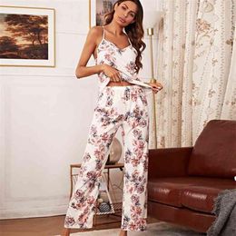 Women's Two Piece Pyjamas Cute Camisole Pant Set Satin Sleepwear Comfy Pyjamas Gorgeous Printed Loungewear 2108312771