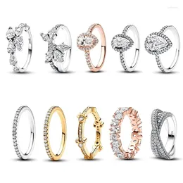 Cluster Rings 925 Silver 2024 Christmas High Quality Sparkling Overlapping Timeless Pave Crossover Dual Band Ring For Women's Jewellery