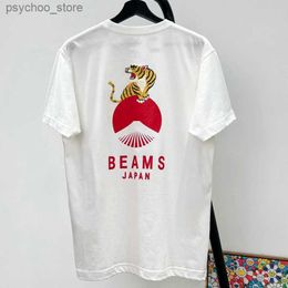 Men's T-Shirts High Quality Tiger Mount Print BEAMS JAPAN T-shirt Soft Comfy Crew Neck Tops Unisex All Matching Beams Tees Q240130