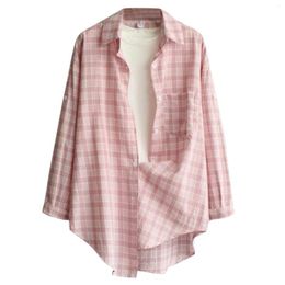 Women's Blouses Women Plaid Shirts 2024 Elegant Outwear Summer Sun-proof Casual Trendy Female Button Long Sleeve Tops And Chemise