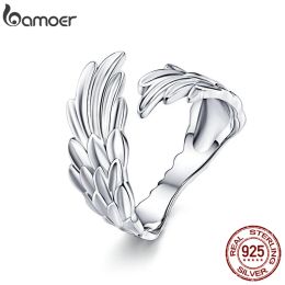 Rings Bamoer 925 Sterling Silver Guardian Wings Open Ring Angel Wing Adjustable Finger Ring for Women Fashion Statement Jewellery SCR512