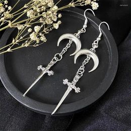 Dangle Earrings Gothic Moon Mediaeval Retro Style Silver Colour Dagger Long For Women Punk Sword Earring Strange Jewellery