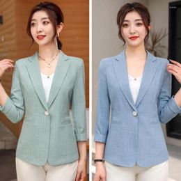 Women's Suits S-5XL Women Blazer Jacket Three Quarter Slim Spring Summer Autumn Casual Office Work Plus Size Black Beige Green Blue