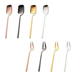 Forks 8 Pcs Stainless Steel Spoon Fork Retro Coffee Sugar Dessert Cake Ice Cream Spoons Mixing Set Colourful