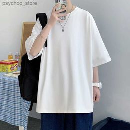 Men's T-Shirts Mens Cotton Fashion Tshirt Solid Mens Summer T-shirts 5XL Male Oversized Tee Shirts Funny White Casual T Shirt For Man Q240130