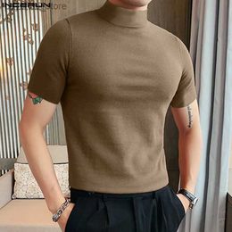 Men's T-Shirts 2023 Men T Shirt Solid Color Turtleneck Short Sleeve Streetwear Camiseta Masculina Fitness Stylish Casual Tee Tops S-5XL Q240130