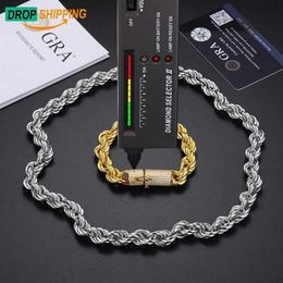 Drop 6mm 12mm 18k Gold Plated 925 Sterling Silver Vvs Moissanite Diamond Iced Out Clasp Rope Chain Necklace for Men2224