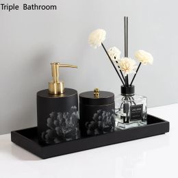 Heads Modern Resin Bathroom Toiletry Set Portable Hotel Liquid Soap Dispenser Toothbrush Holder Cotton Swab Box Tray Accessories