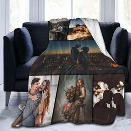 Custom Text with Photos Collage Customised Blankets Family Birthday Wedding Gift Personalised Bed Throw Blanket for Adult Child Black X