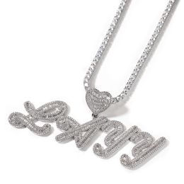 Pendants Hip Hop Full CZ Stone Bling Iced Out Customised Personality Heart Letters Name Pendants Necklaces for Men Rapper Jewellery