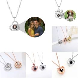 Necklaces Valentine's Day Gift Photo Custom Projection Necklace Simple Heart Shaped Projection Necklace Birthday Lover Family Memory Gift